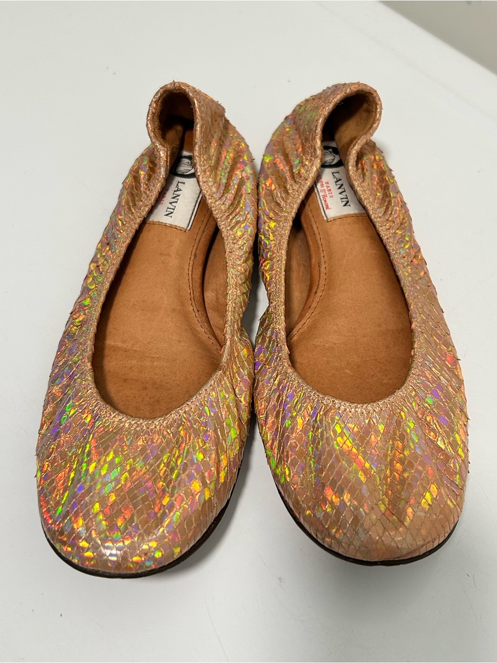 Lanvin Iridescent Snake Embossed Ballet Flats Pink Size 9 US 39.5 EU